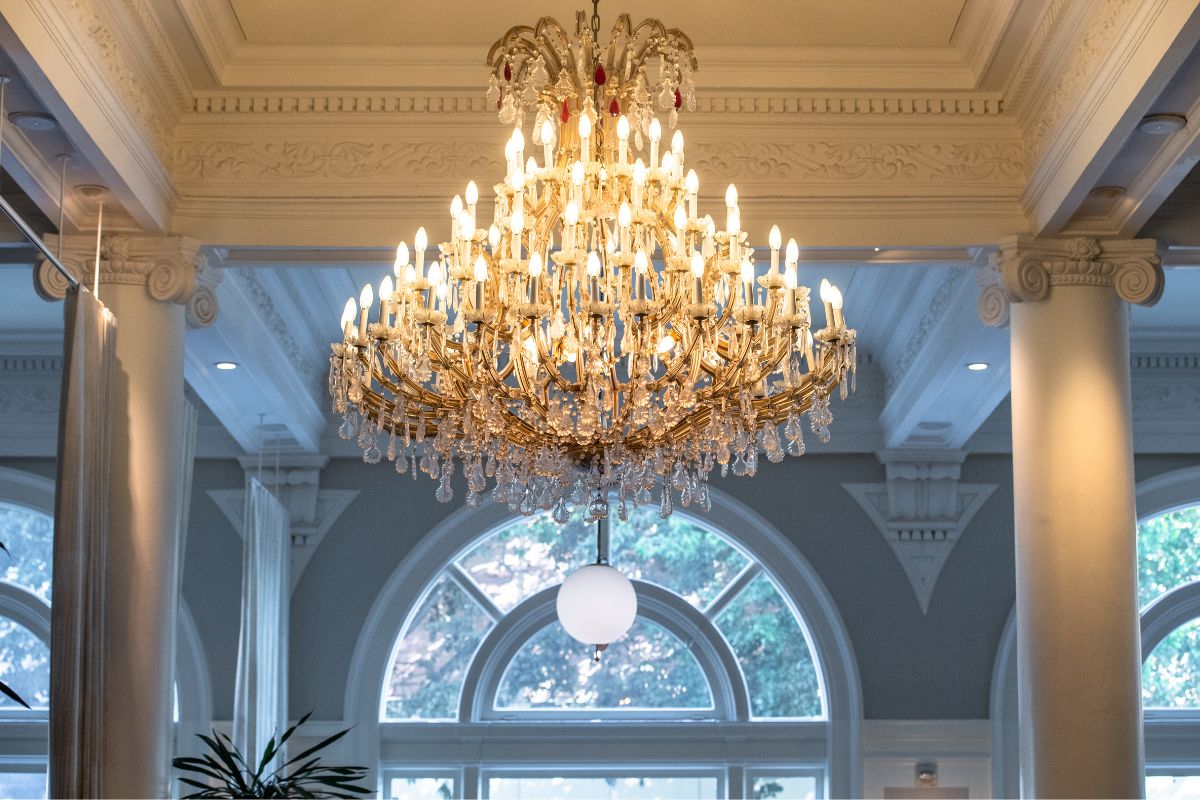 a chandelier in a room