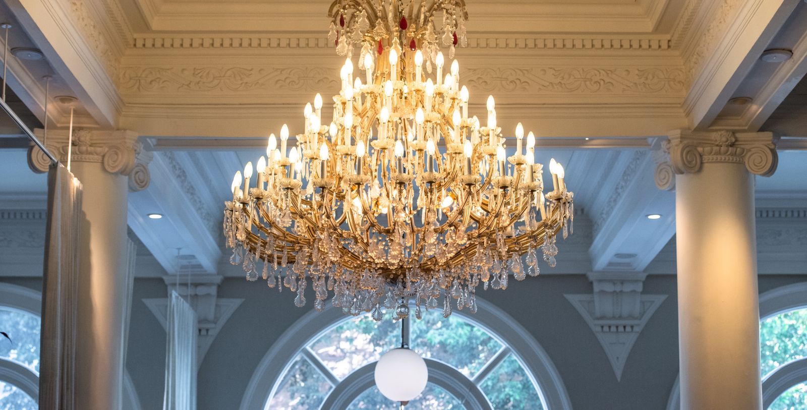 a chandelier from a ceiling