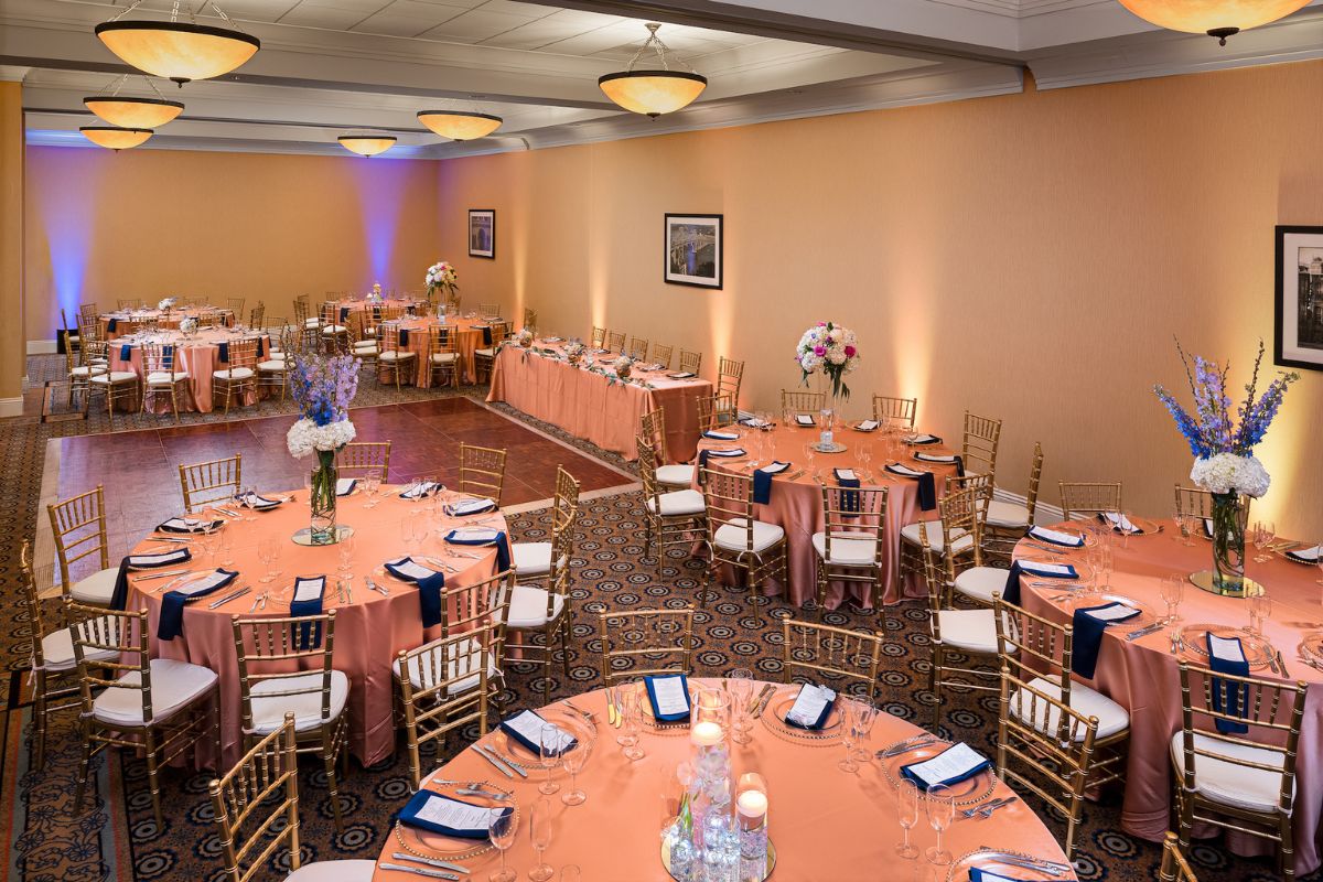 a room with tables and chairs