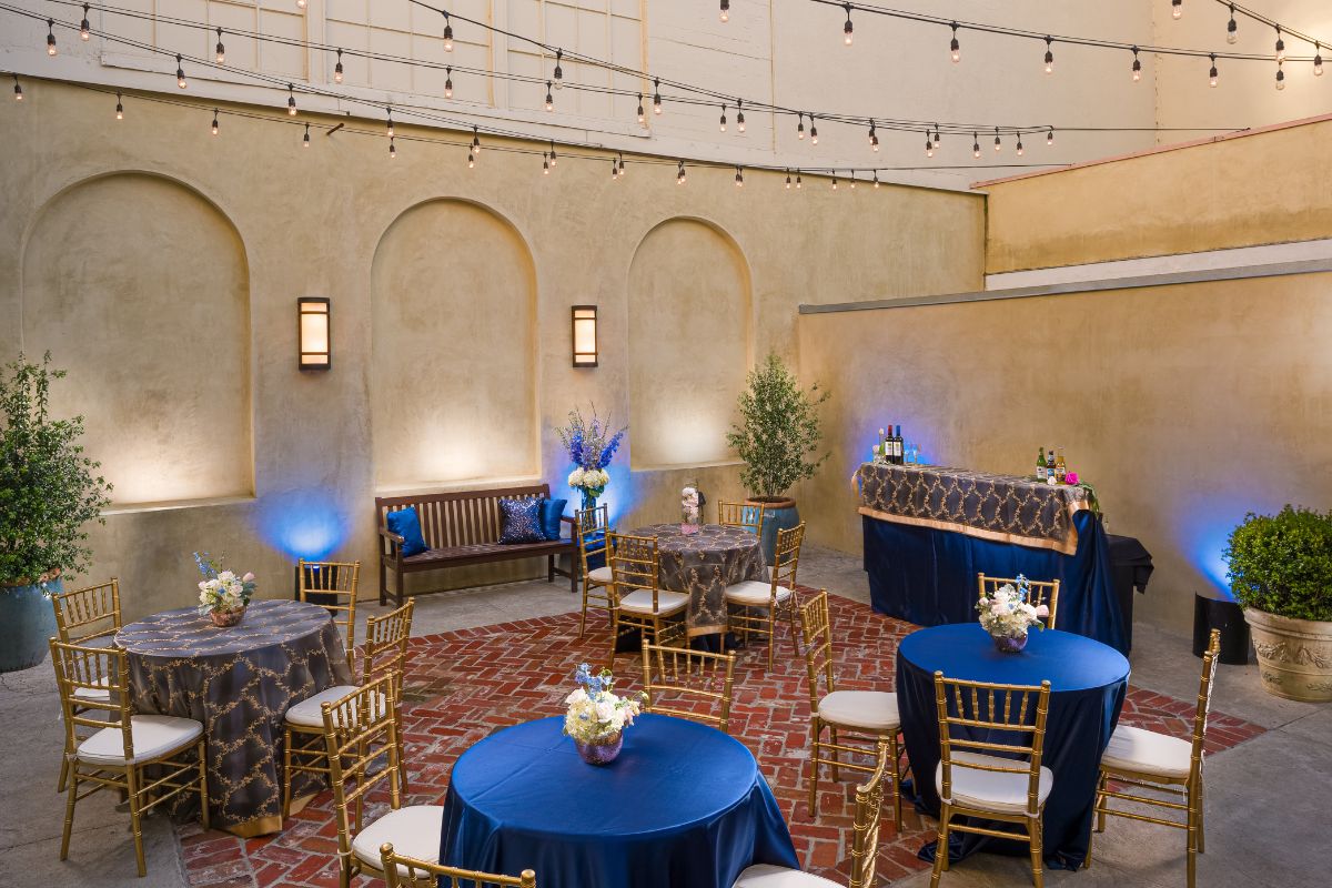 a room with tables and chairs