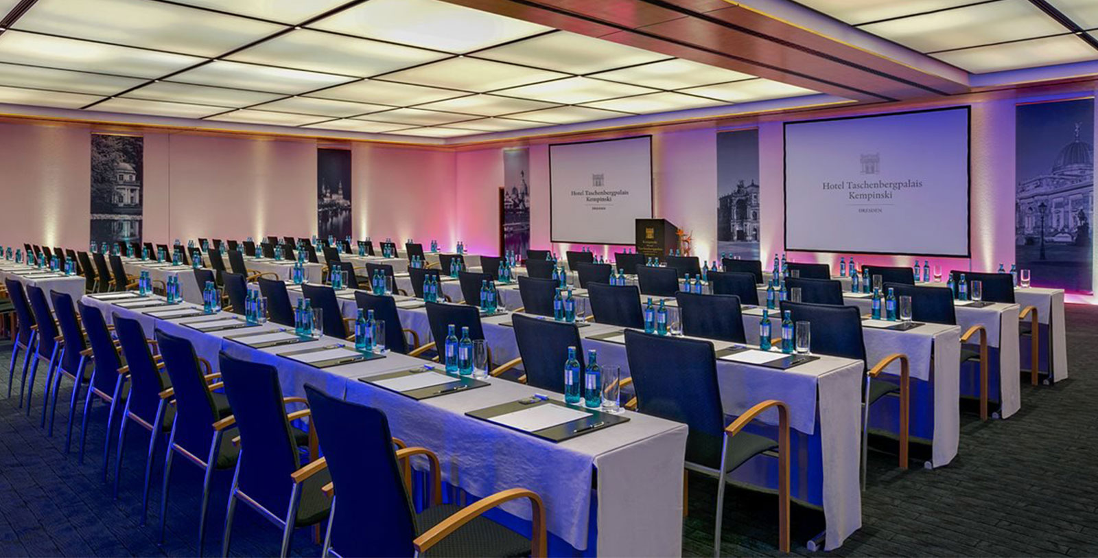 a room with tables and chairs