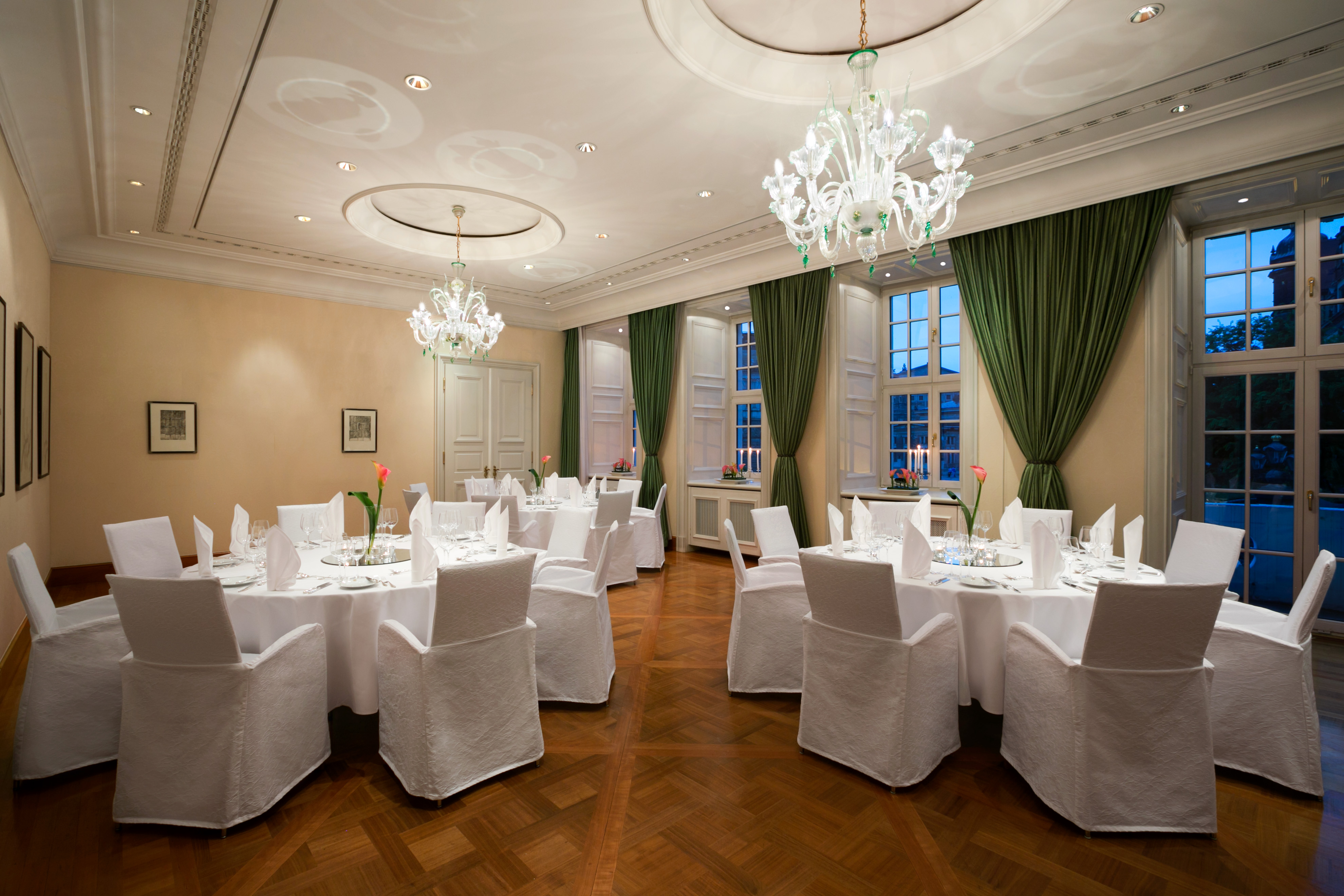 a room with tables and chairs