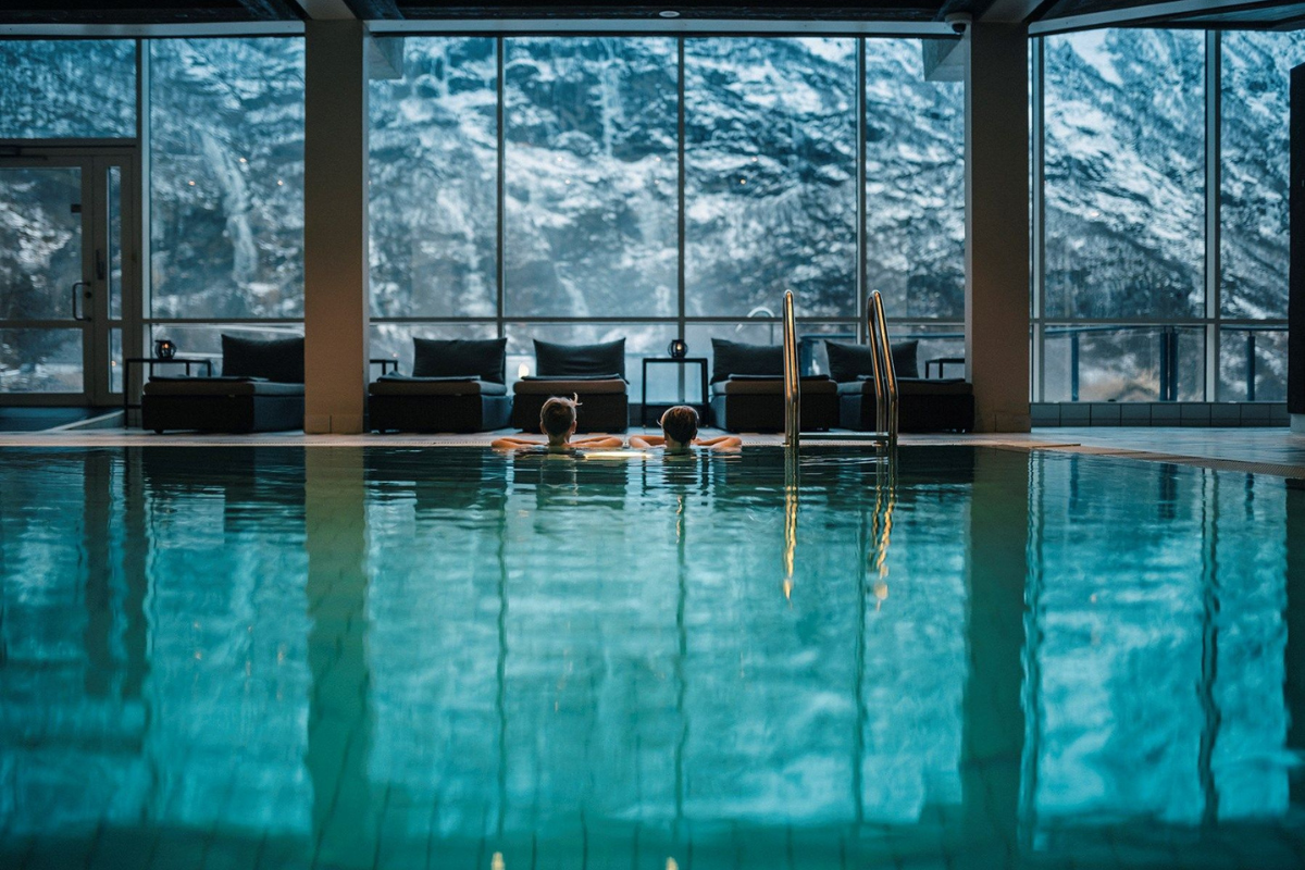 two people in a pool