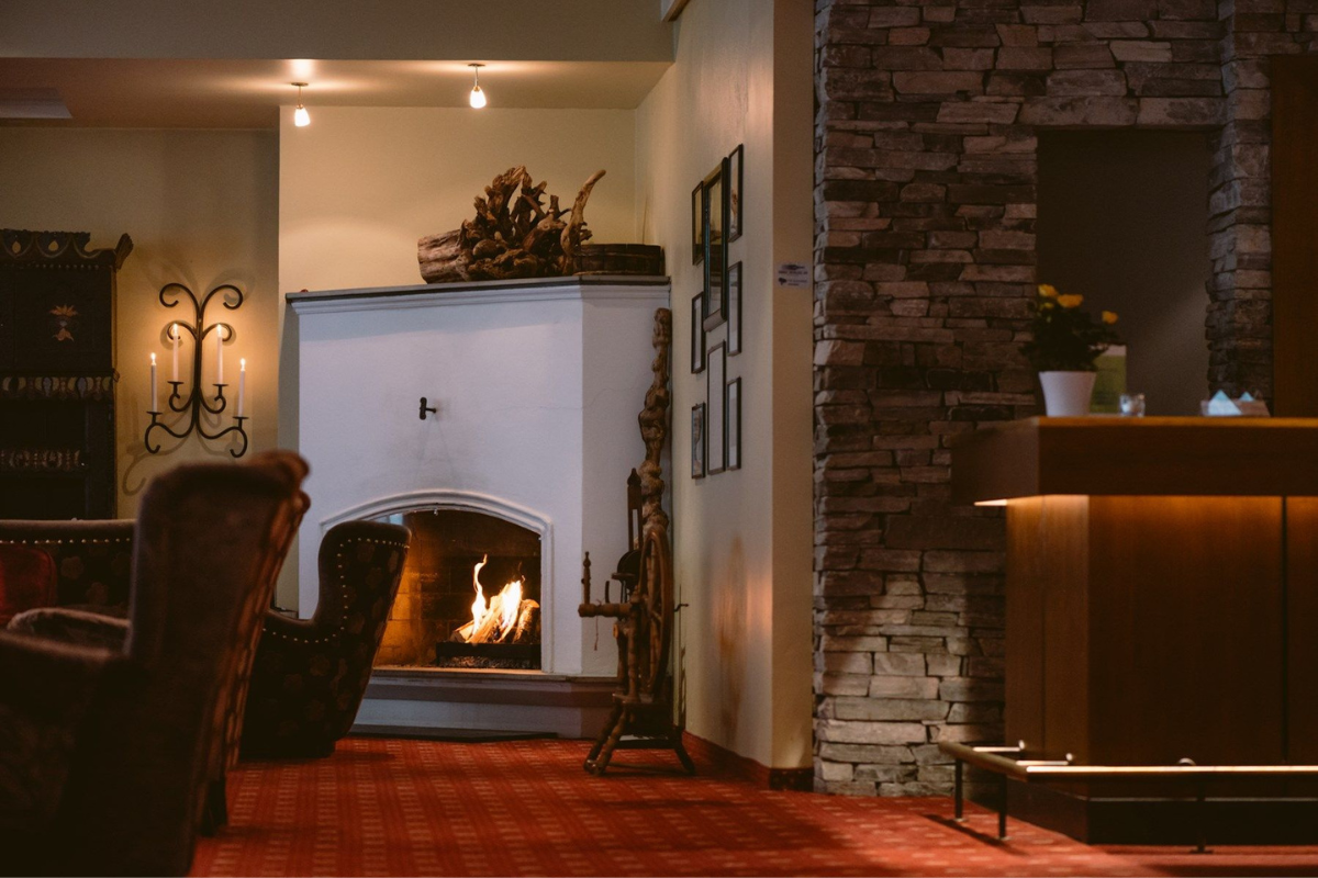 a fireplace in a room