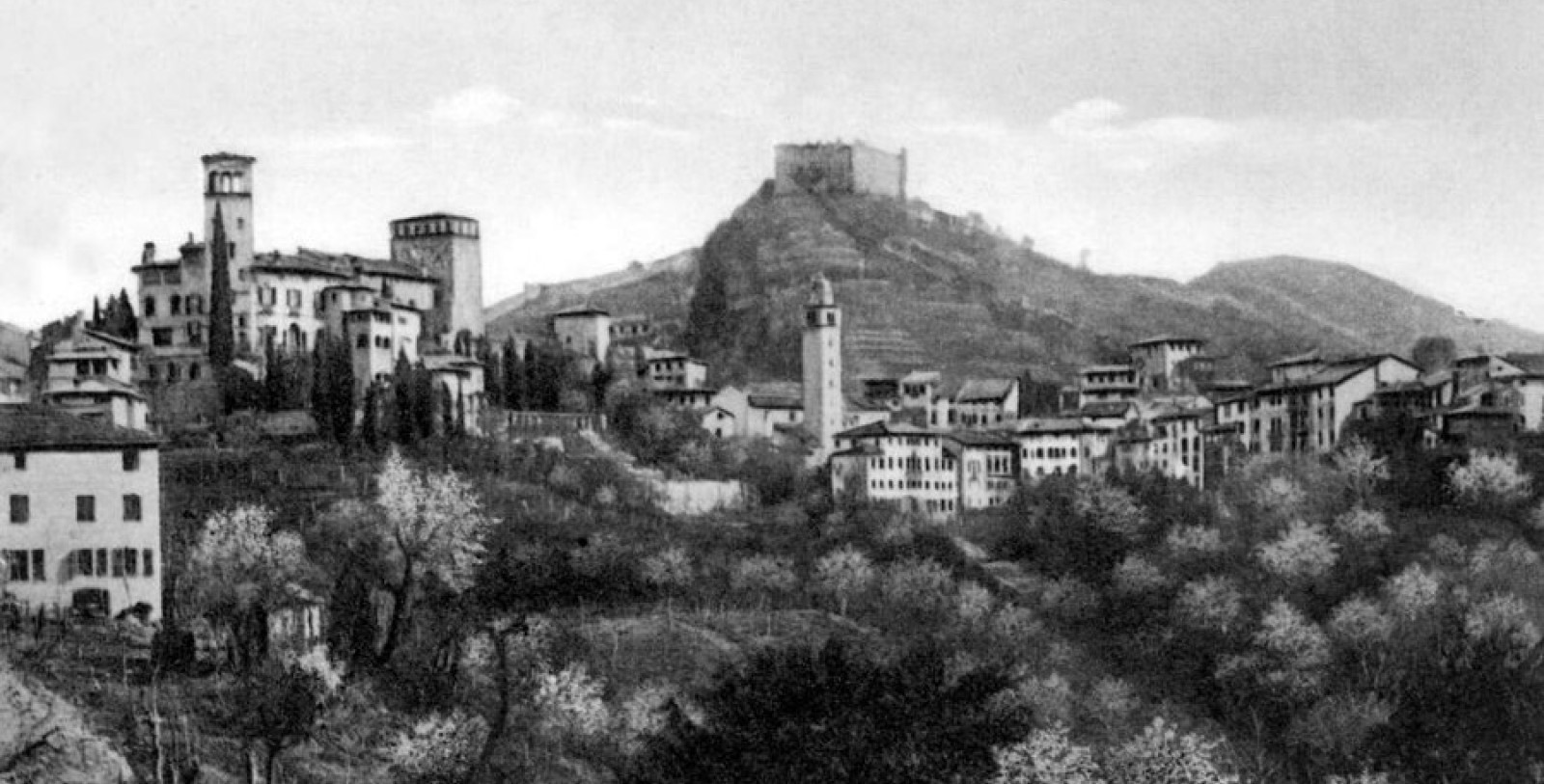 a black and white photo of a town
