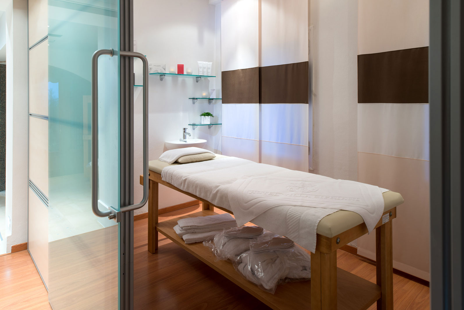 a massage table in a room