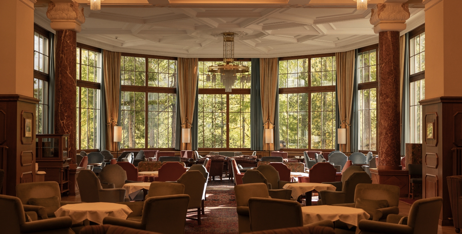 a room with tables and chairs