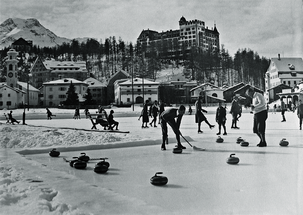historical image of guests playing curling hotel waldhaus sils sils im engadin switzerland_high