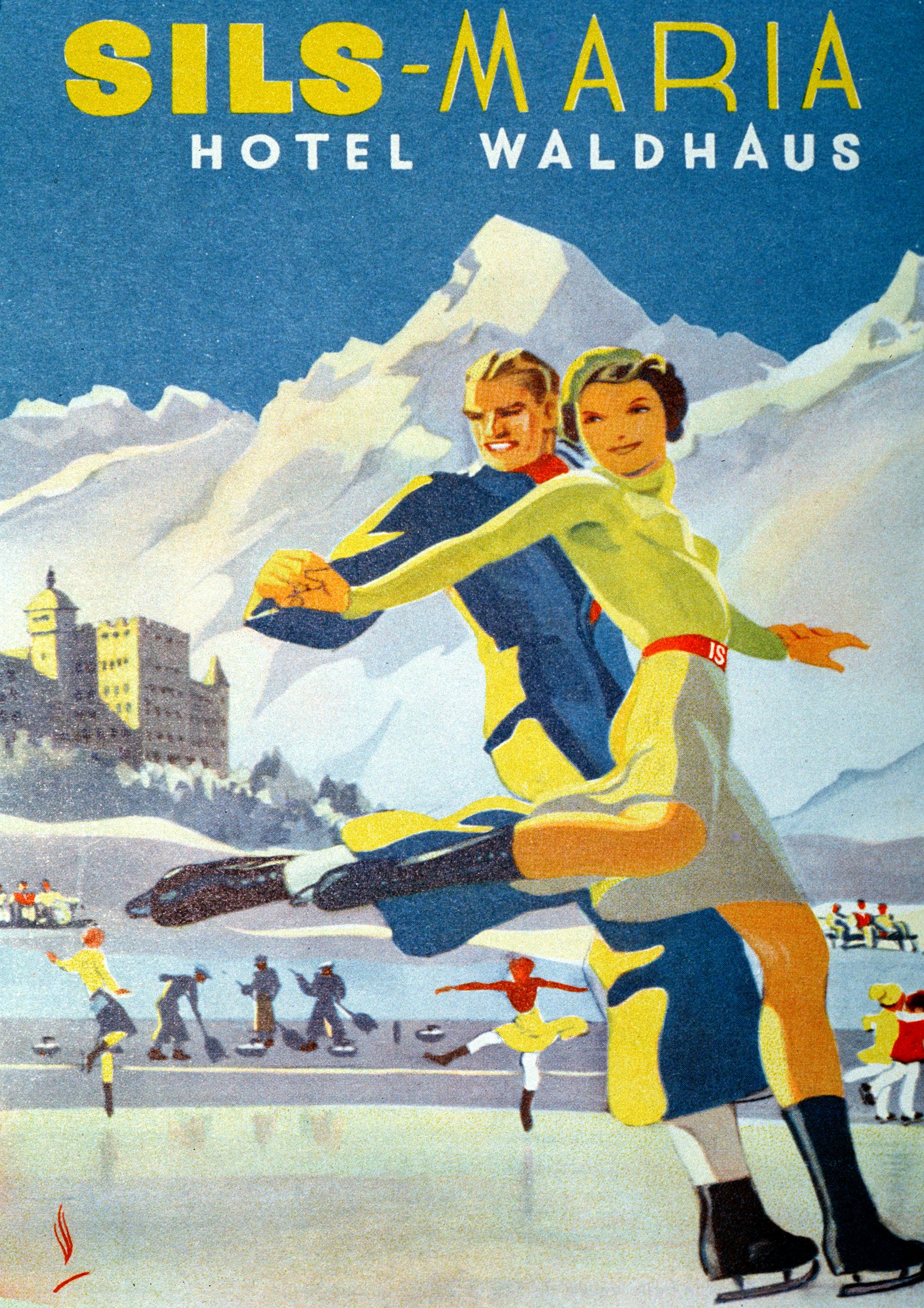 a man and woman ice skating