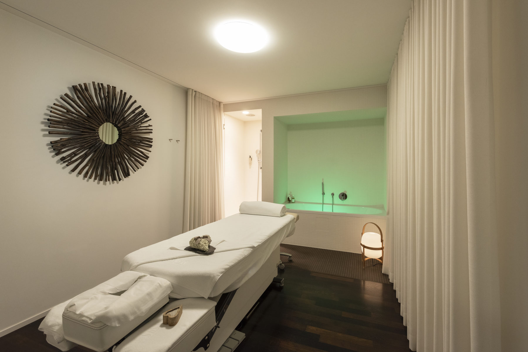 a massage table in a room