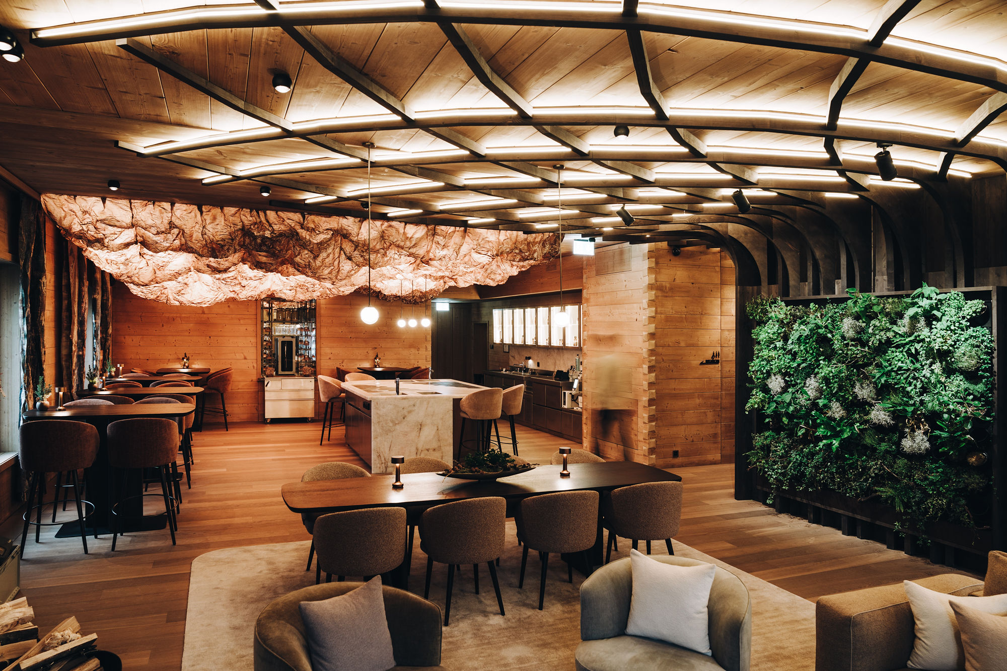 a room with tables and chairs