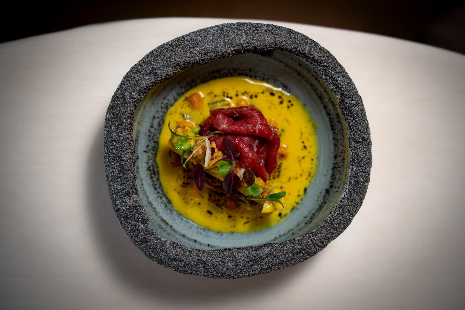 a bowl of food on a table