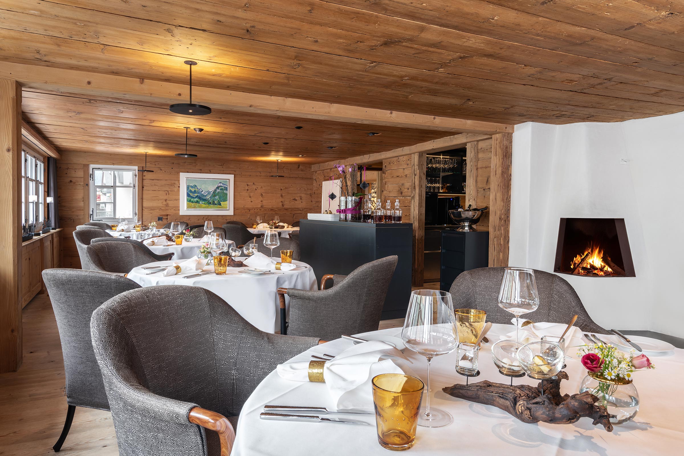 a room with tables and chairs