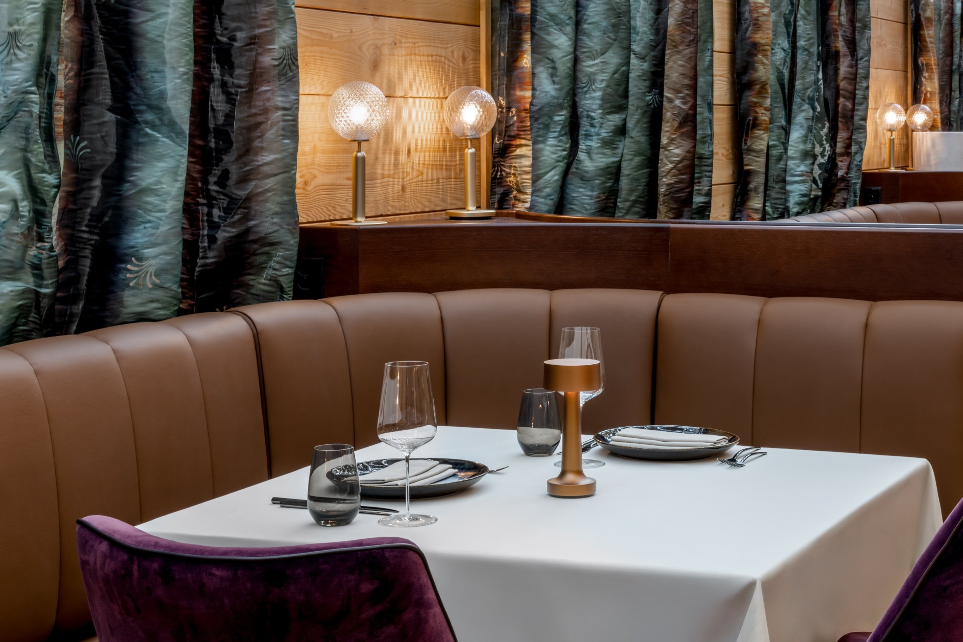 a table set up in a booth