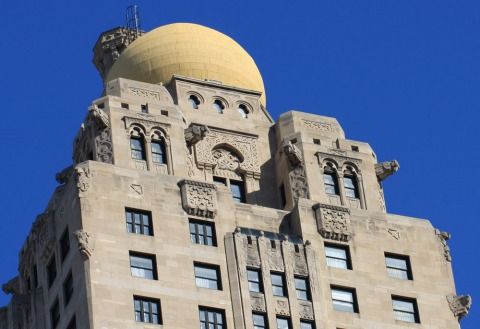 a building with a yellow ball on top