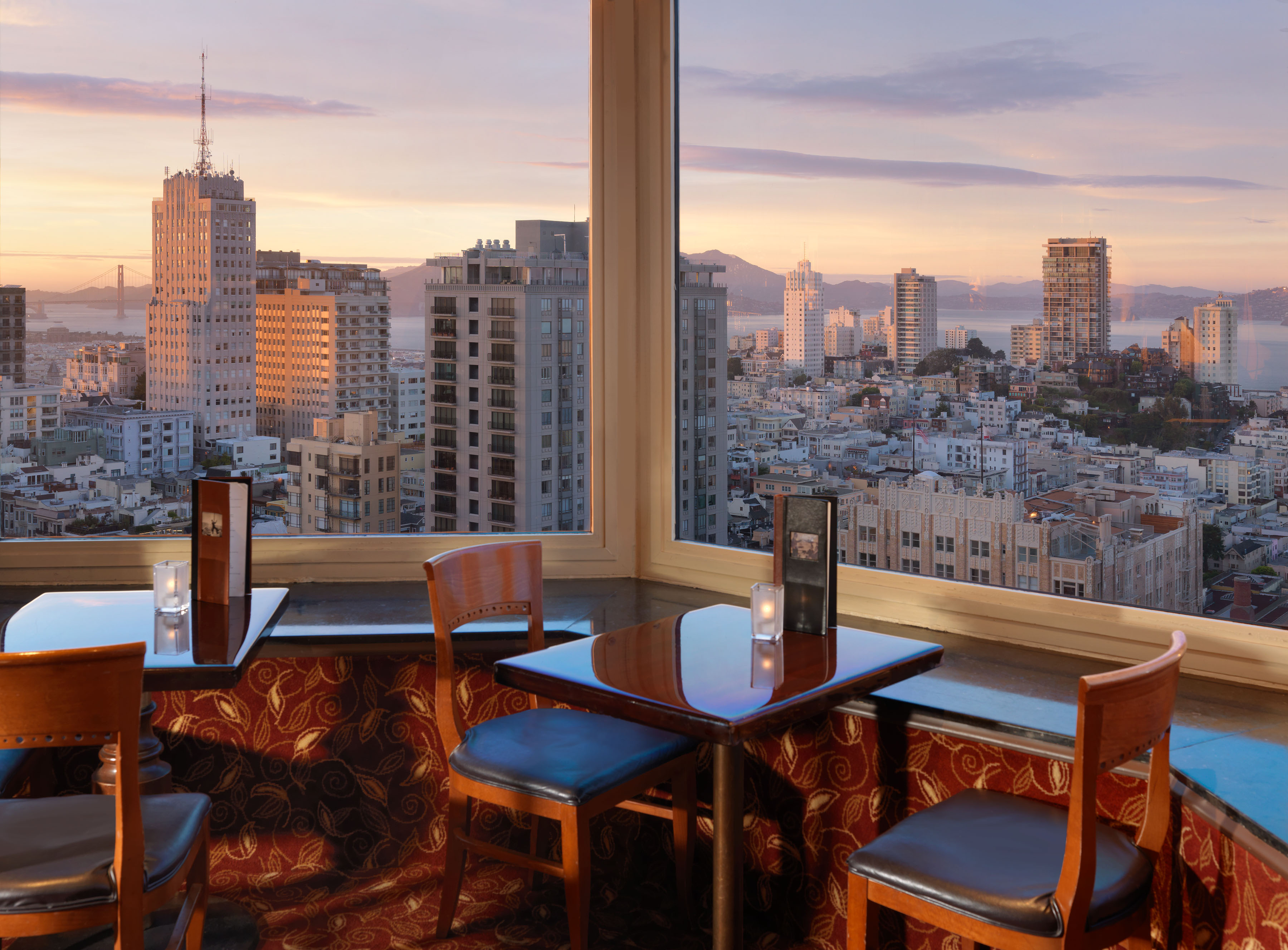 image of top of the mark dining area closeup with city view intercontinental mark hopkins hotel san francisco california_high