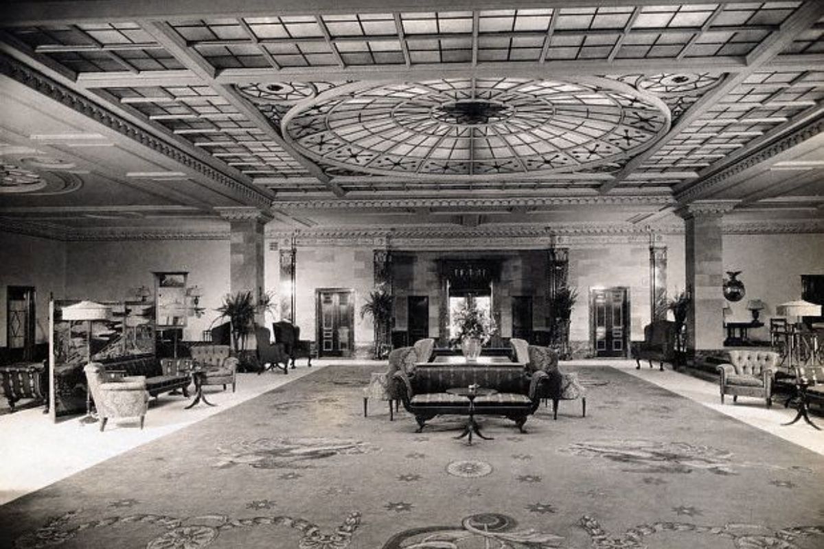 a large room with a large ceiling