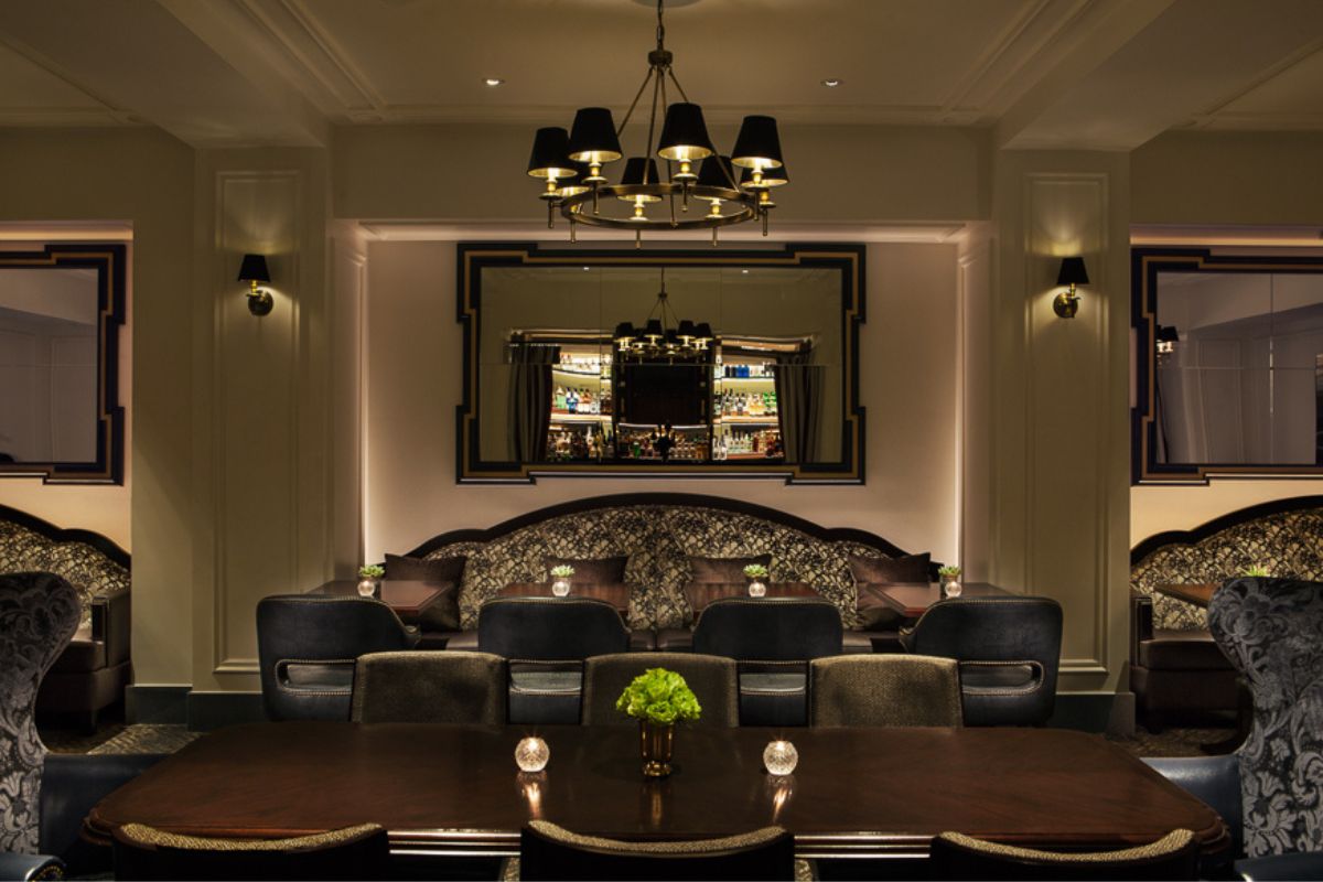 a room with a couch and a table