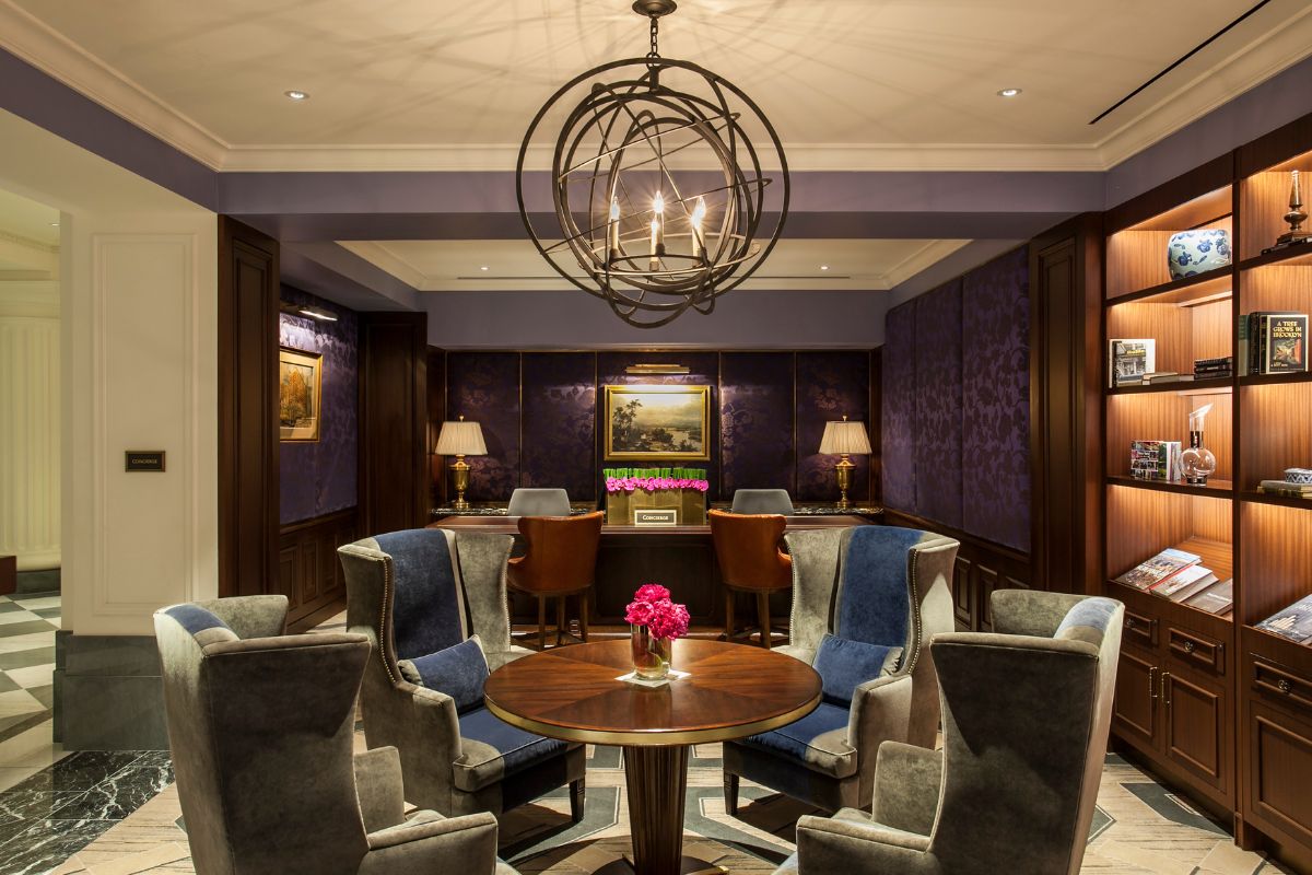 a room with chairs and a table