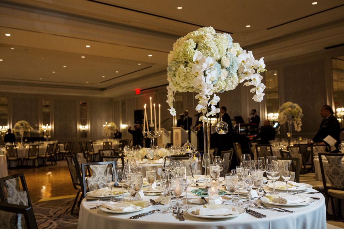 a table set for a wedding reception
