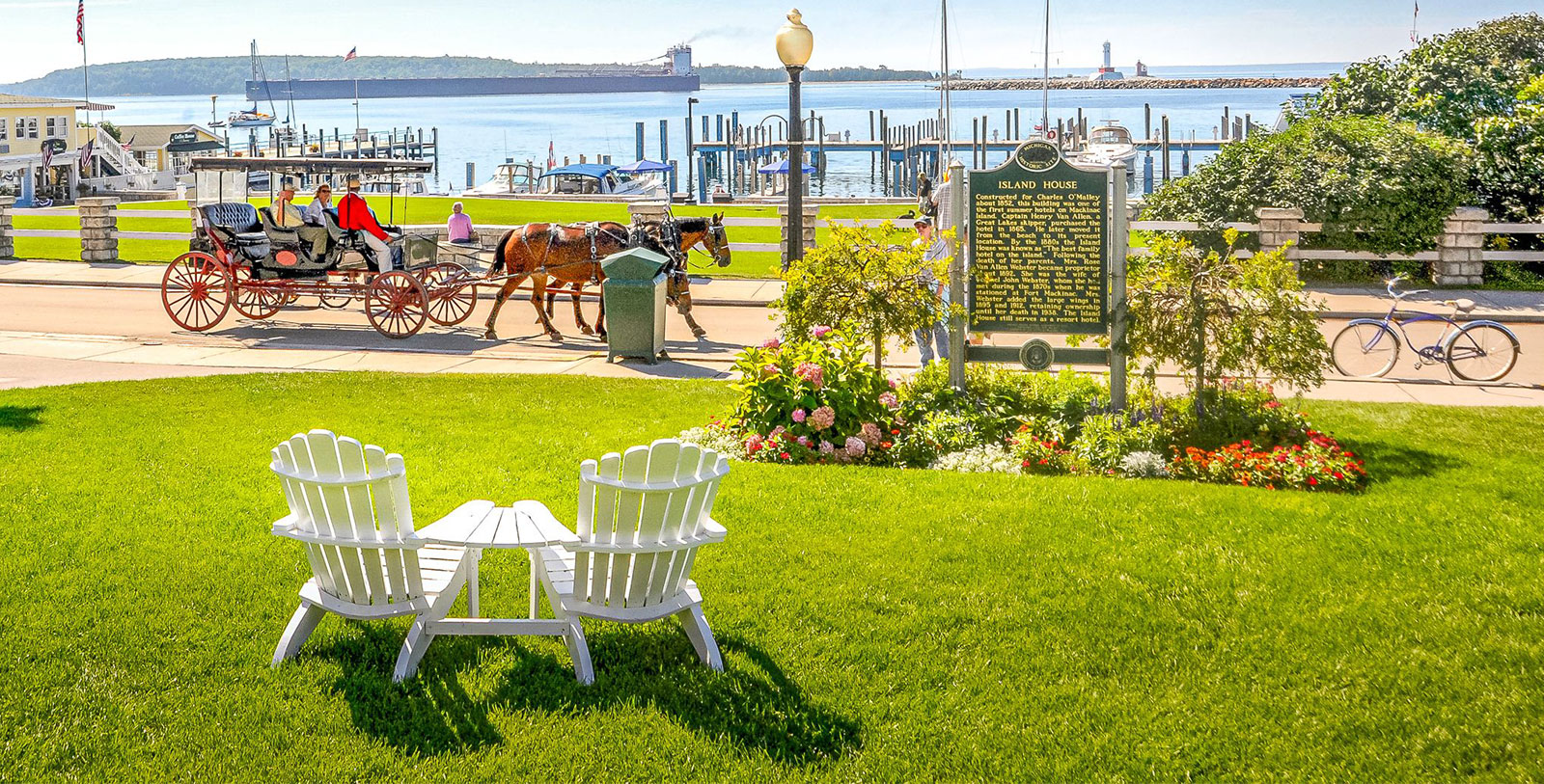 a horse drawn carriage in a park