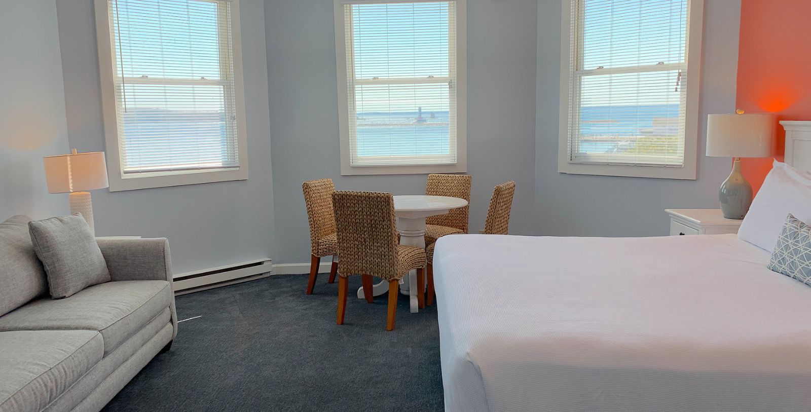 a room with a table and chairs