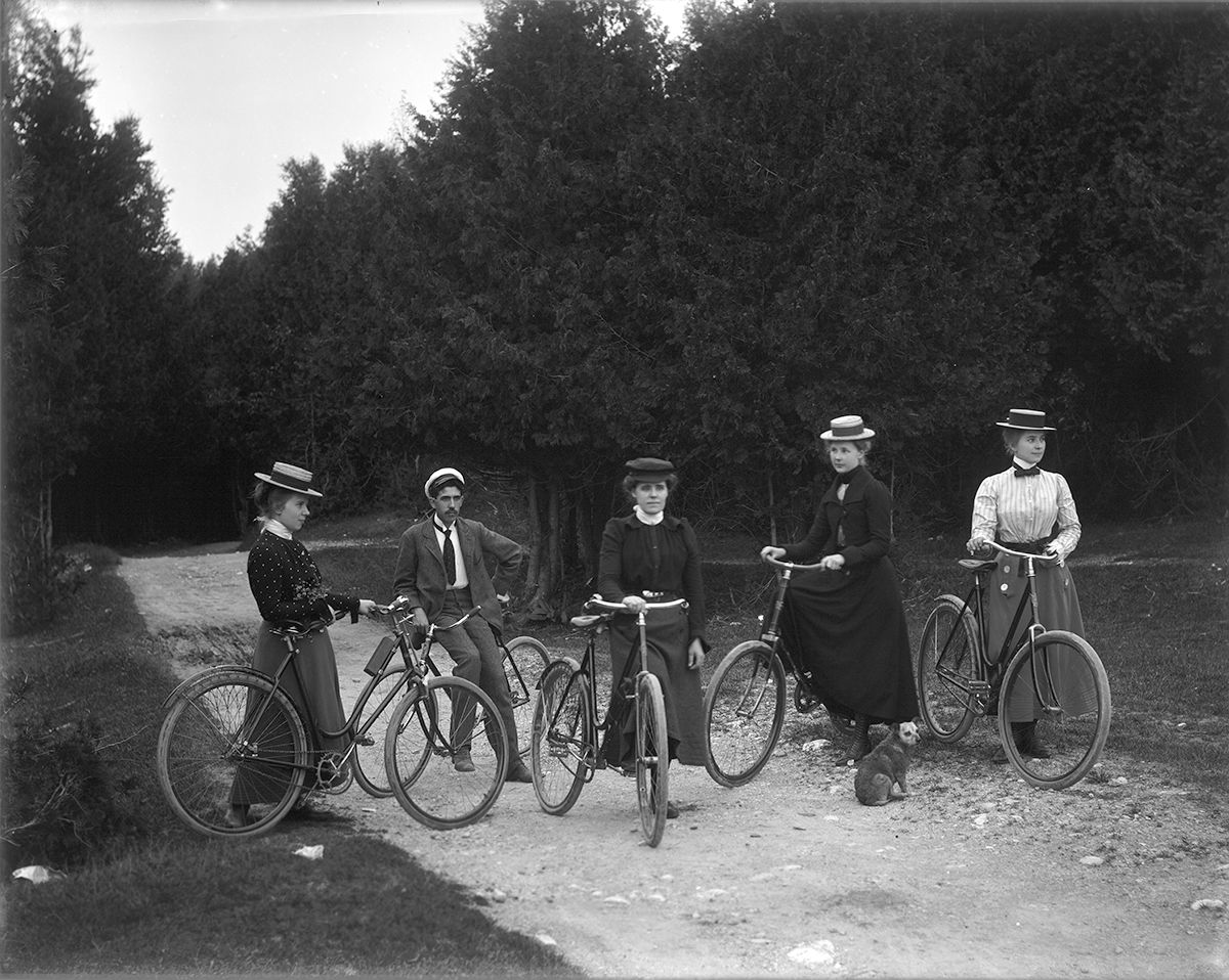 a group of people on bicycles