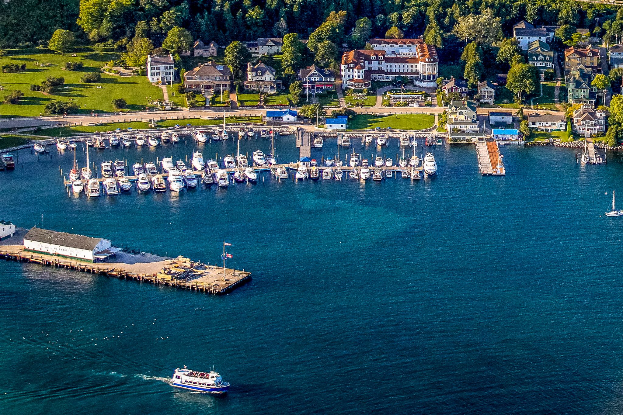 a marina with boats and a dock