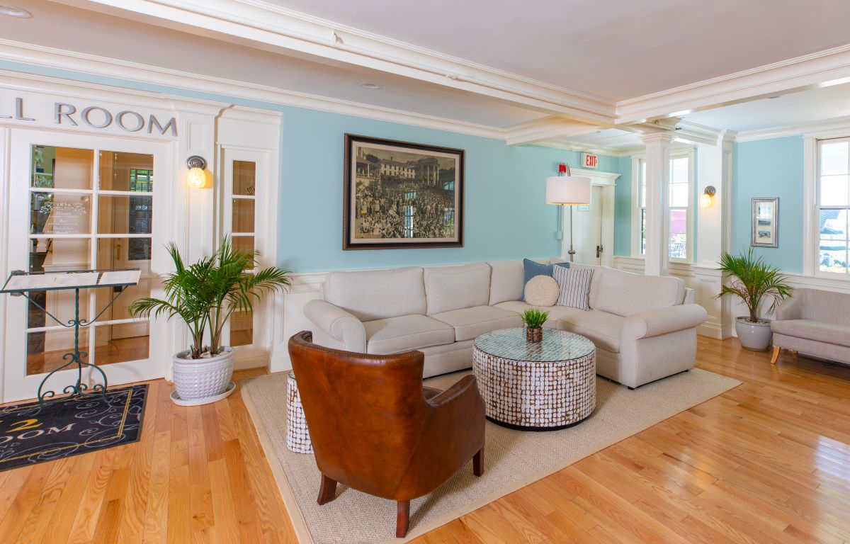 a living room with a couch and a coffee table