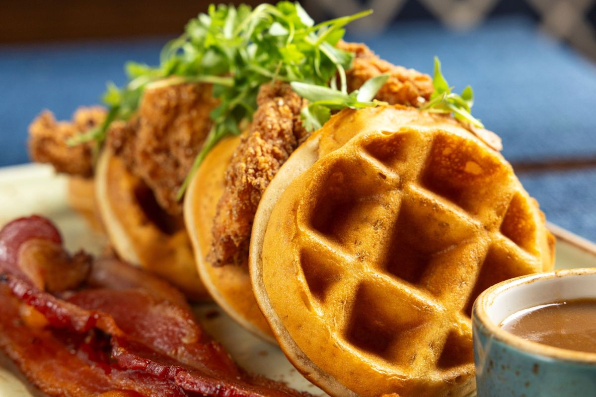 a waffles and chicken sandwich
