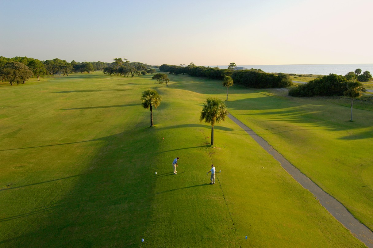 a group of people playing golf