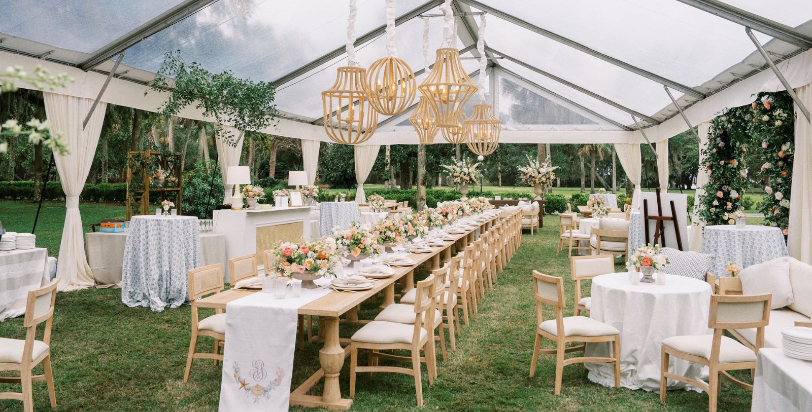 a long table set for a party