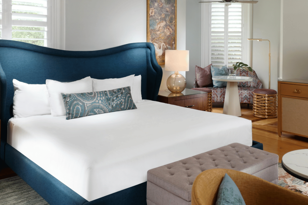 a room with a bed and a table