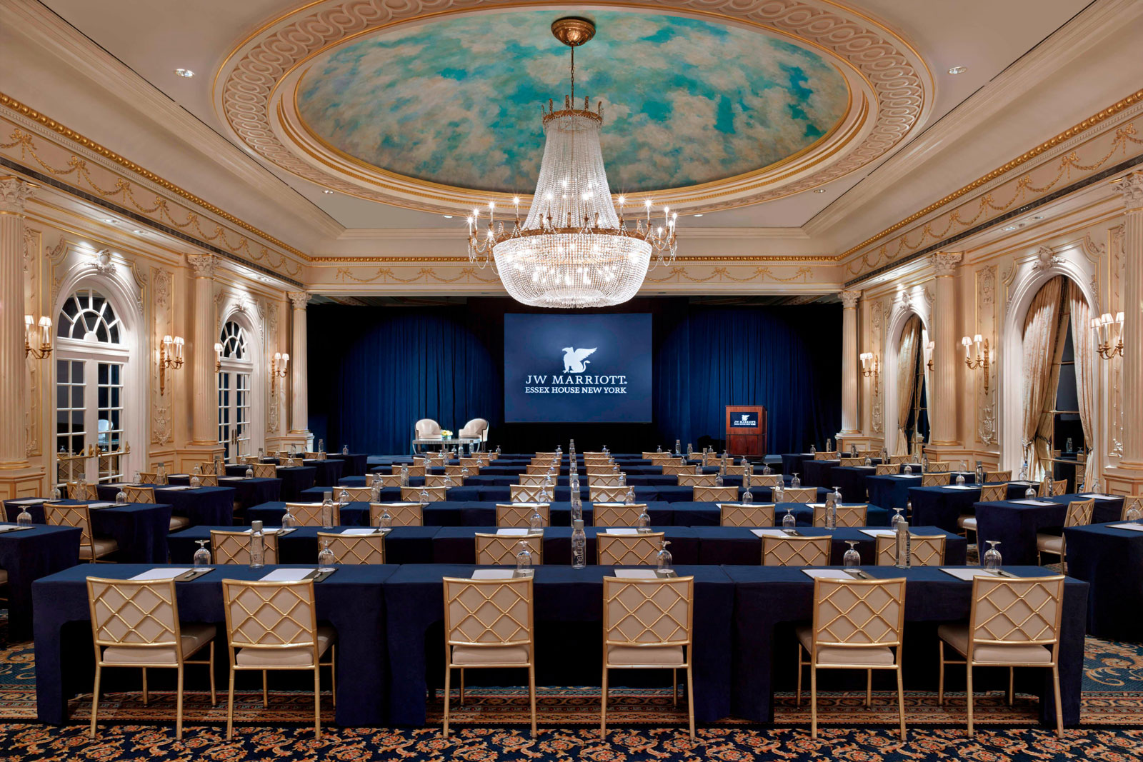a large room with tables and chairs