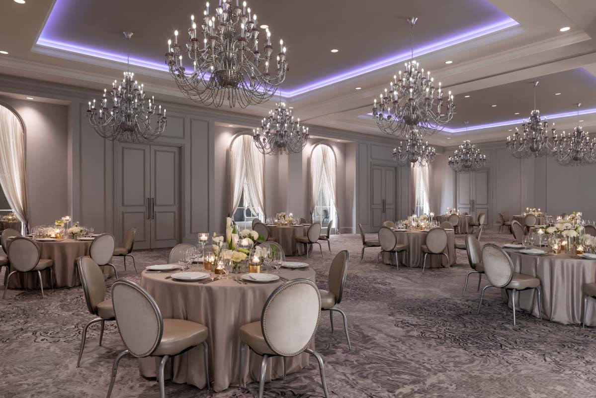 a room with tables and chairs