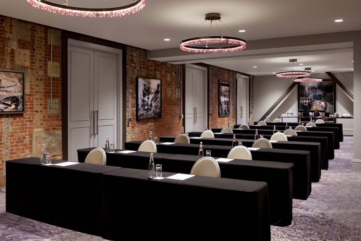 a room with tables and chairs