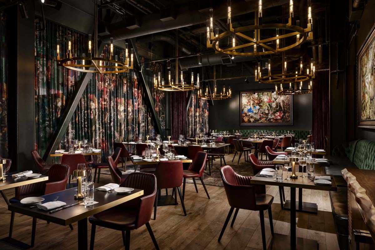 a restaurant with tables and chairs