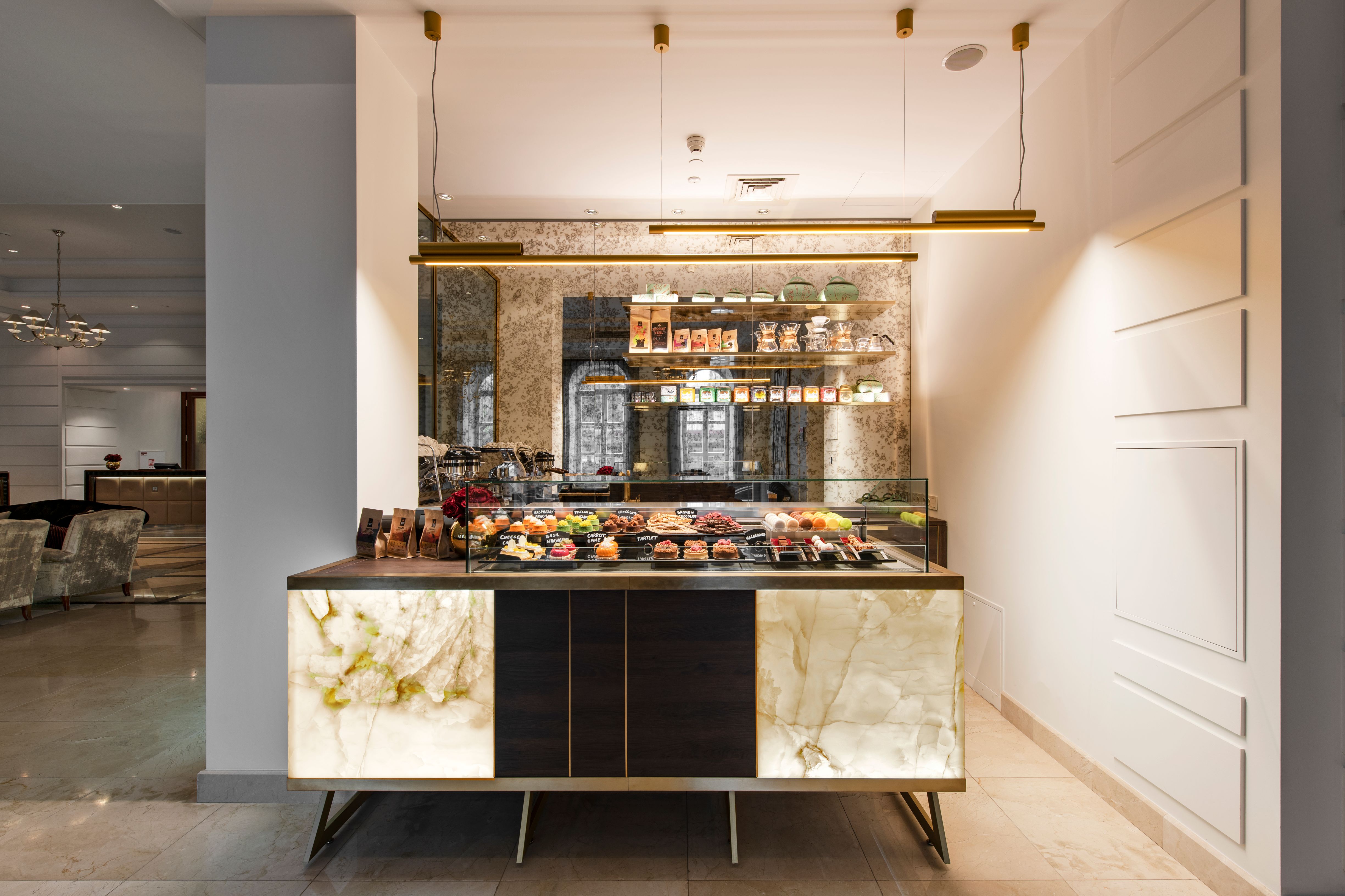 a counter with food on it