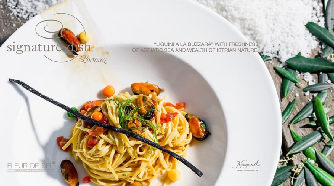 a plate of food with text above