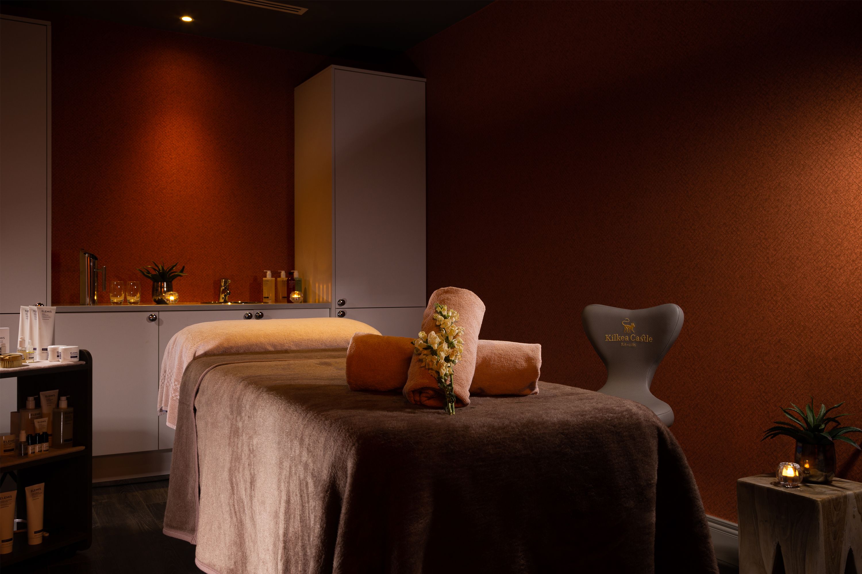 a massage table in a room