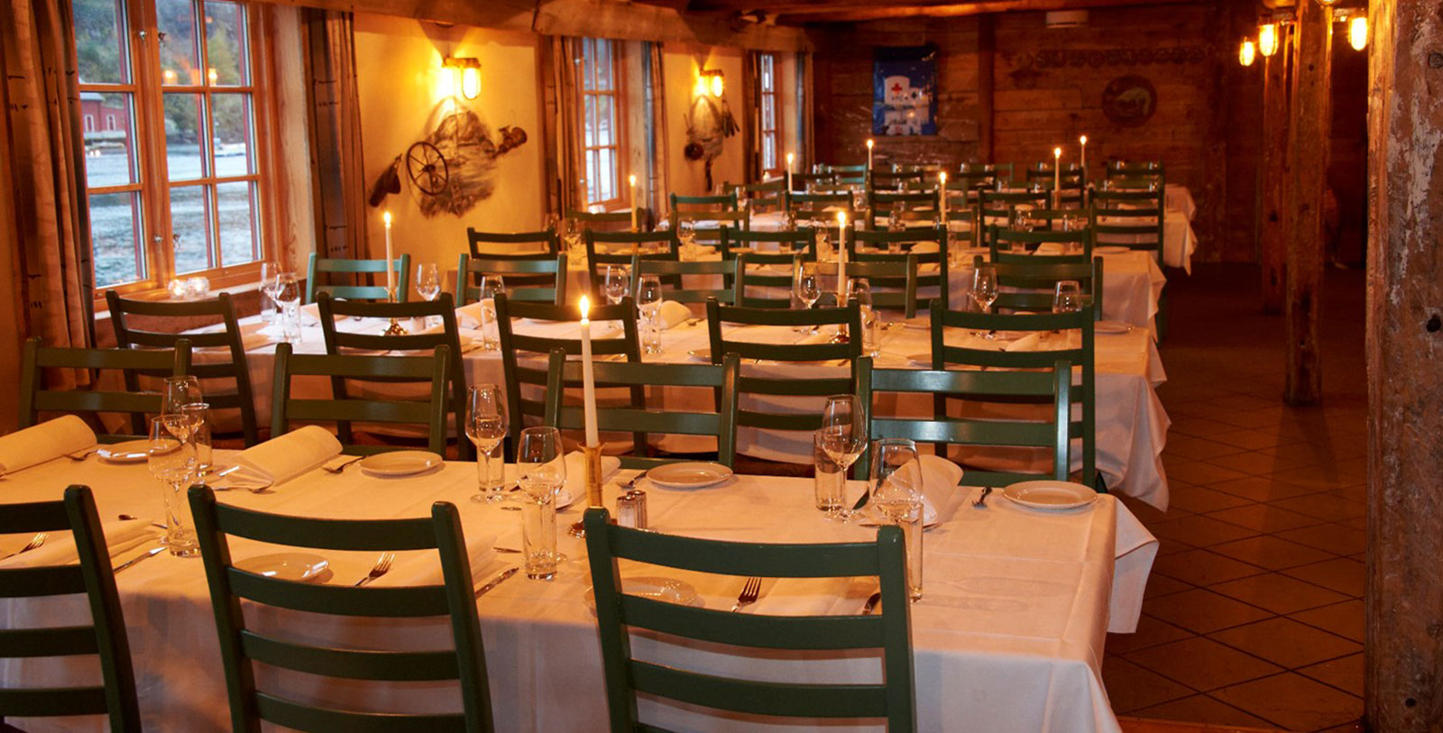 a room with tables and chairs