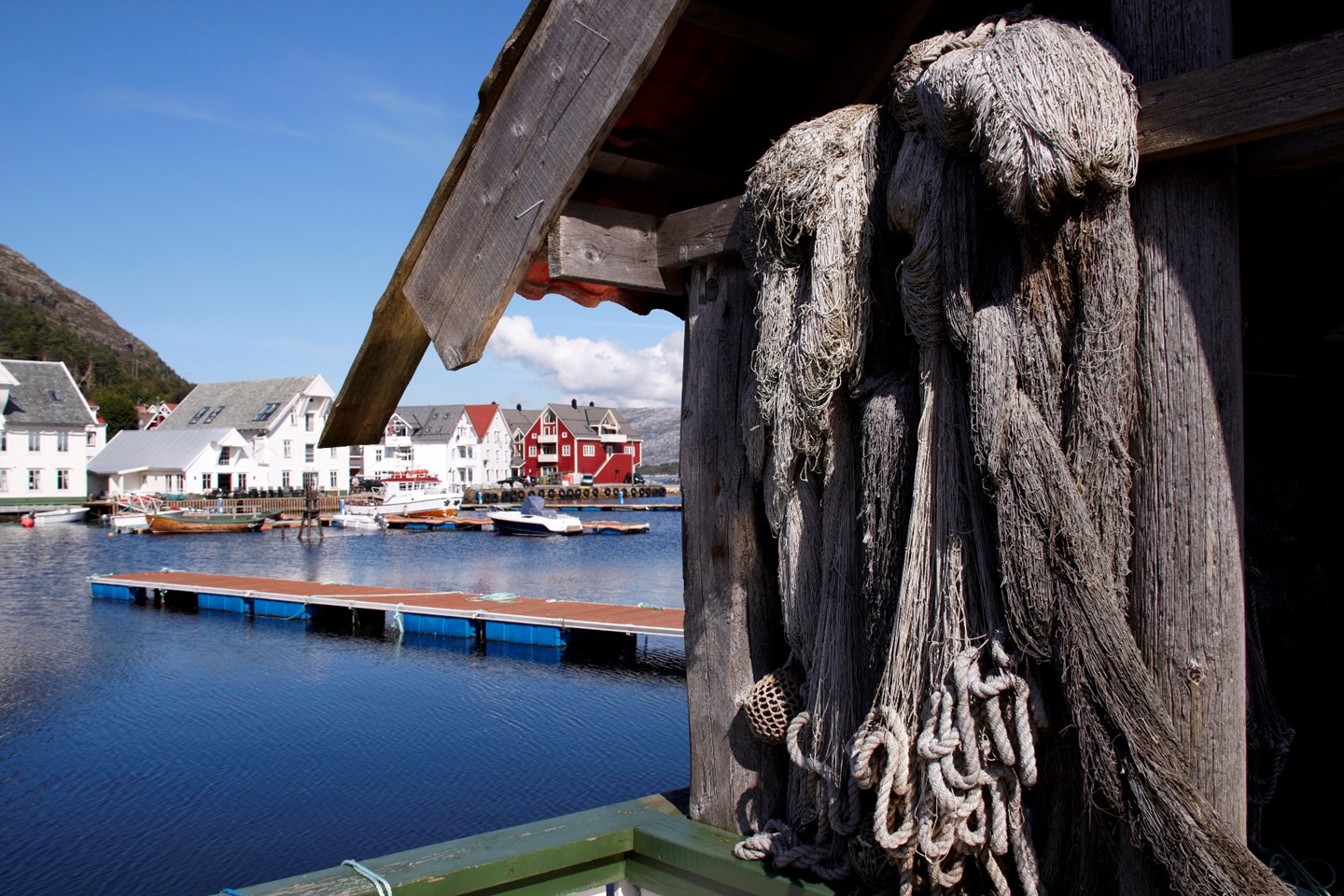 a group of fishing nets from a roof