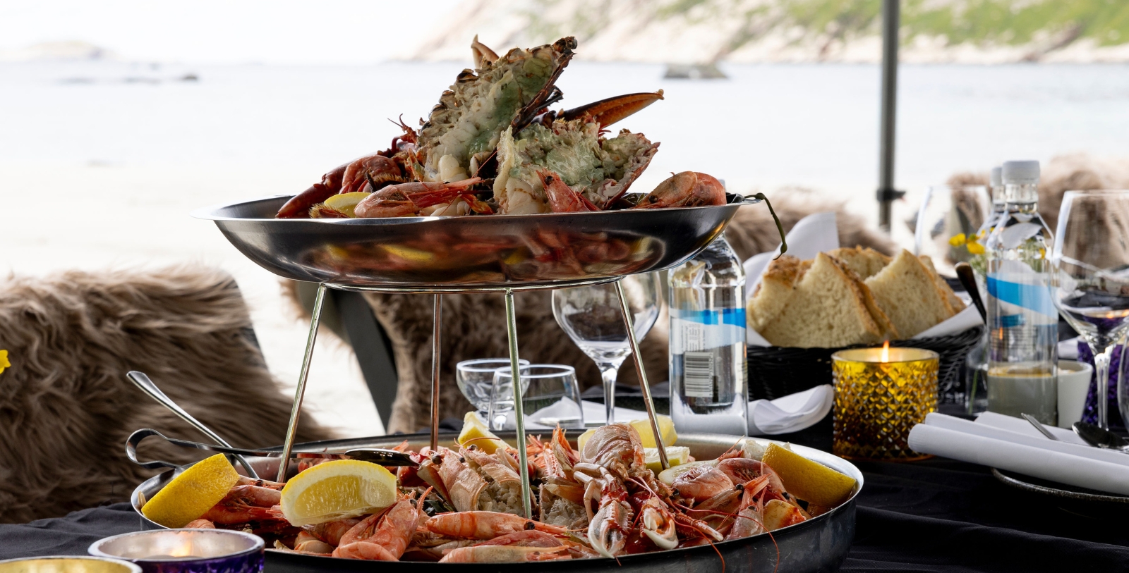 a plate of seafood on a table