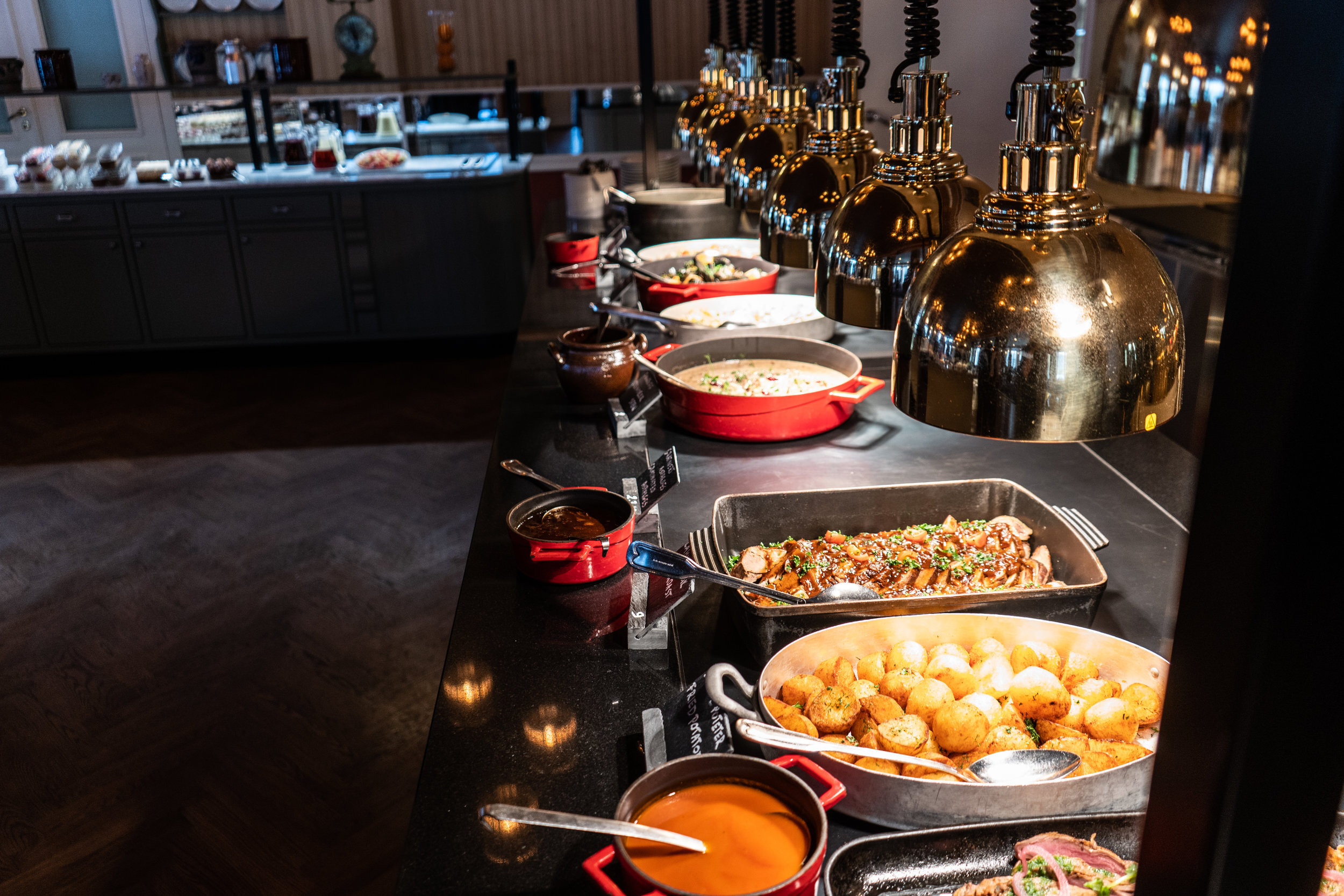 a row of food on a counter