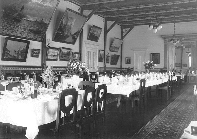 a long table set for a dinner party