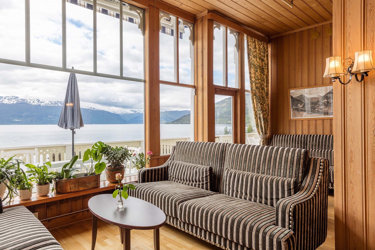 a room with a couch and a table