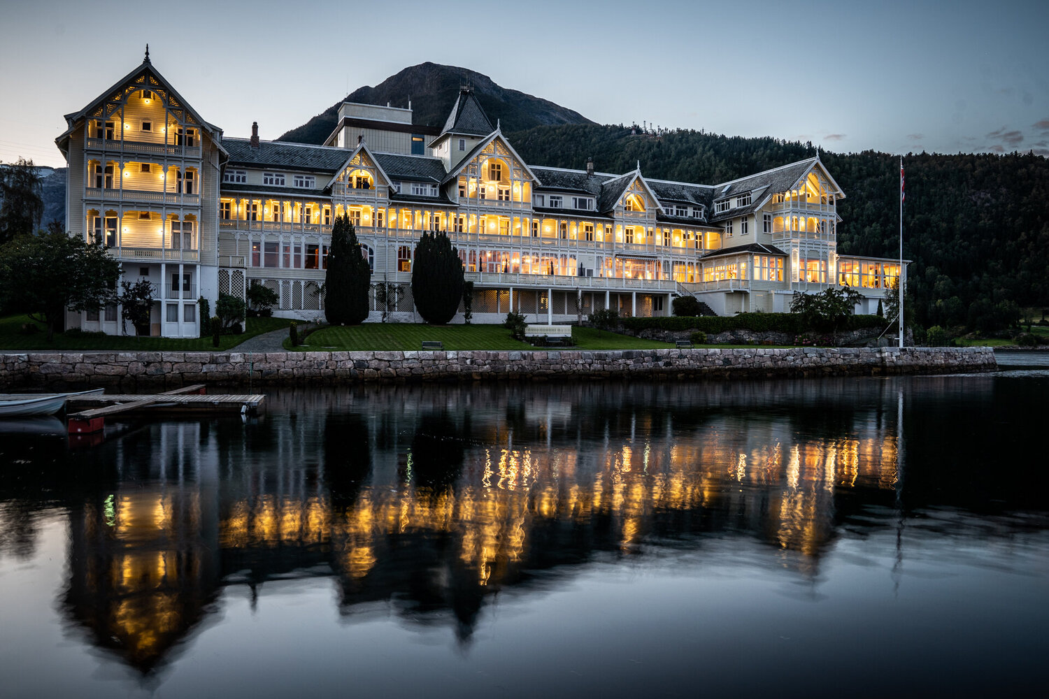 a large building with lights on it