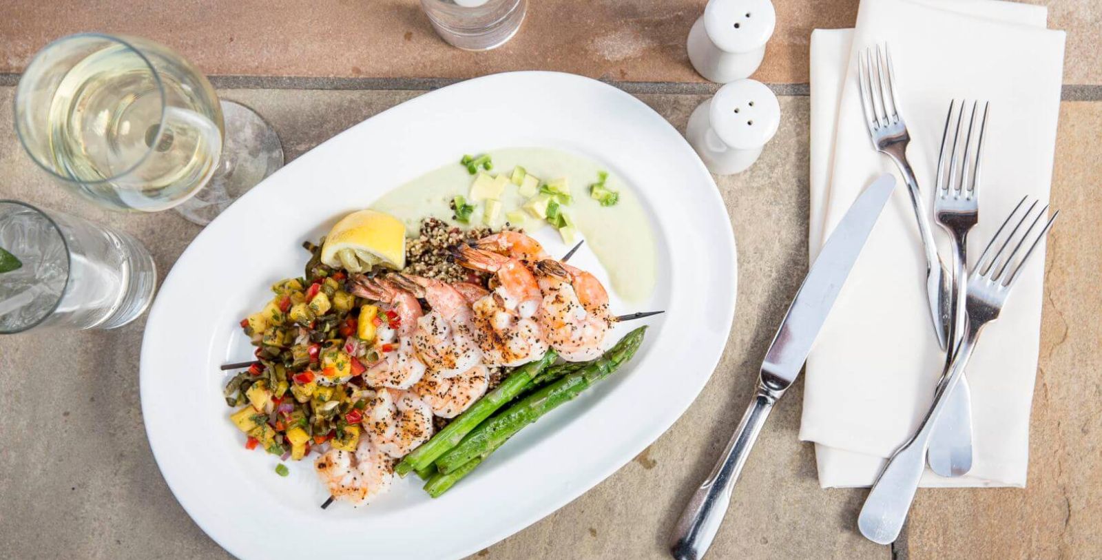 a plate of food with a fork and knife