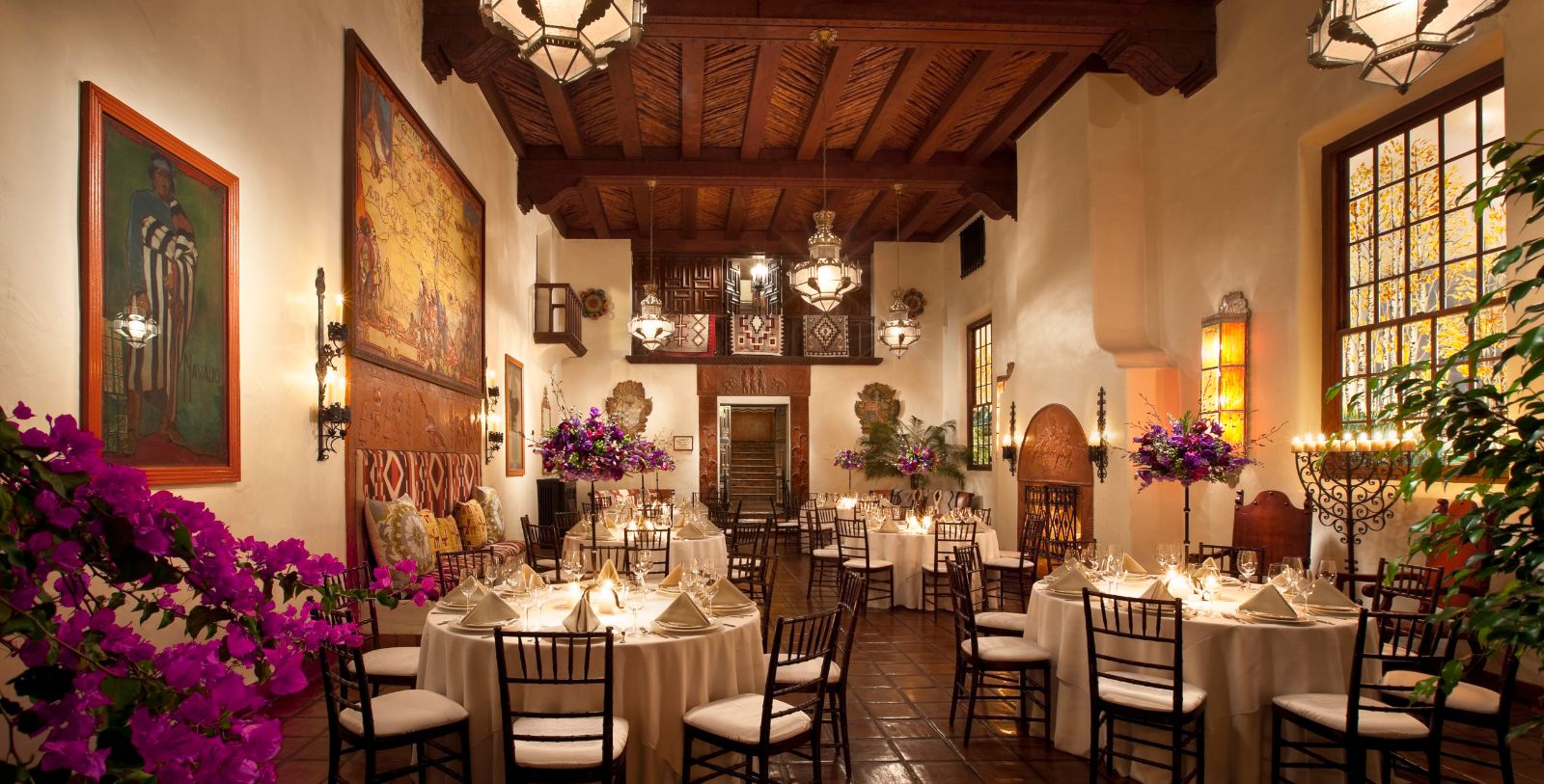 a room with tables and chairs