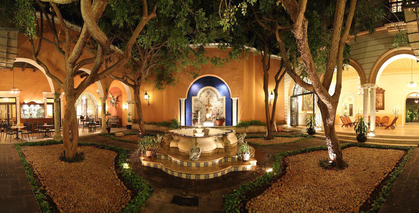 a fountain in a courtyard